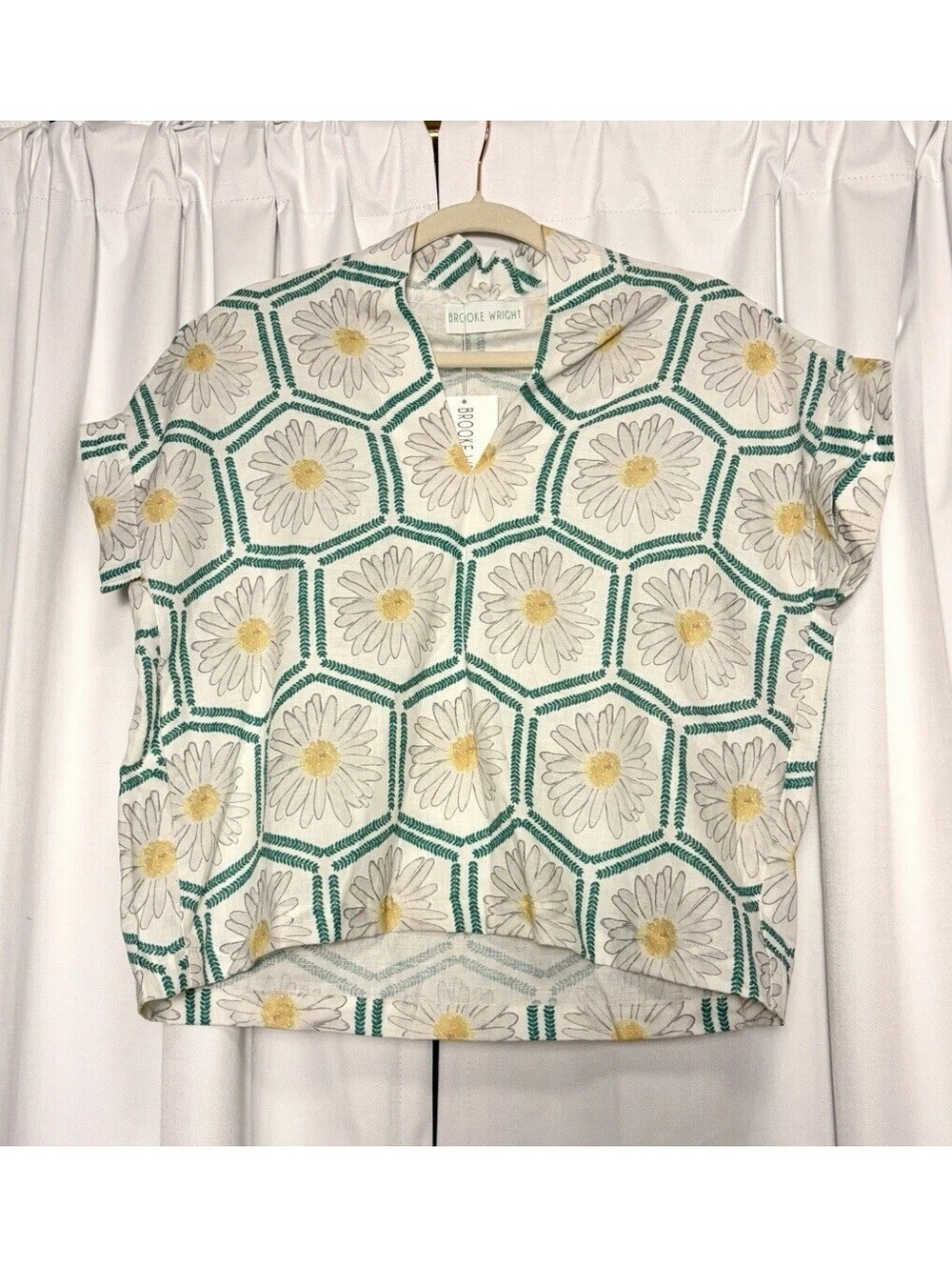 NWT Brooke Wright Sunflower Linen Blend Shot Sleeve Tunic Top Small $167